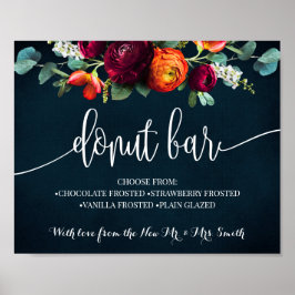 Donut Bar Bridal Wedding Reception Wine Navy Sign Poster