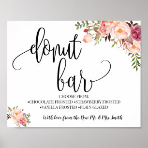 Donut bar party bruiloft receptie roze boho chic poster