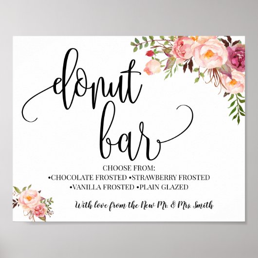 Donut bar party bruiloft receptie roze boho chic poster (Voorkant)