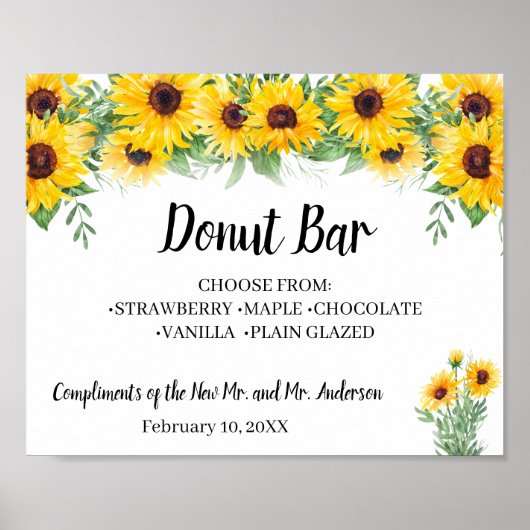 Donut Bar Sweets Table Wedding Sunflower Sign Poster (Voorkant)