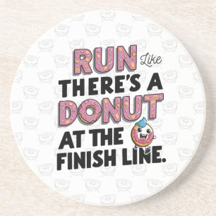 Donut bij de Finish Line Funny Fitness Motivation Zandsteen Onderzetter