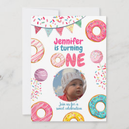 Donut Birthday Fotouitnodiging Sweet ONE Kaart