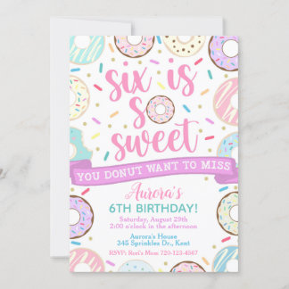 Donut Birthday Invitation, Six is Sweet Invitation Kaart