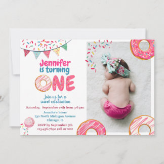 Donut Birthday Invitation Sweet ONE Kaart