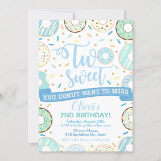 Donut Birthday Invitation Two Sweet Party Kaart