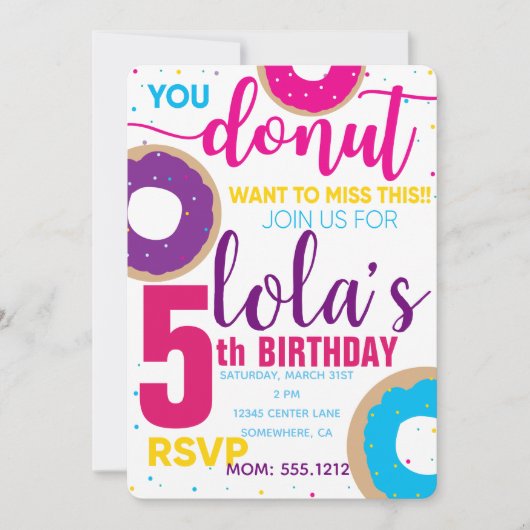 DONUT BIRTHDAY INVITE KAART (Voorkant)