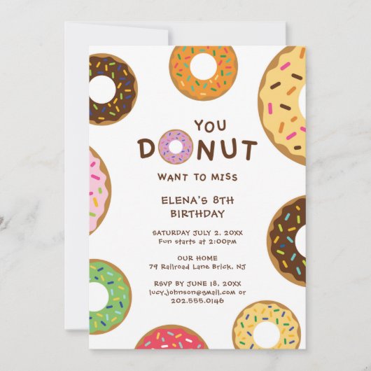 Donut Birthday Party Invitation Kaart (Voorkant)