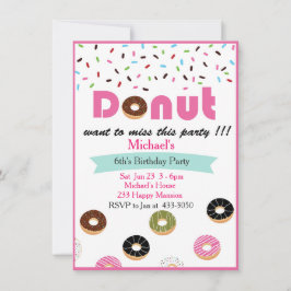 Donut Birthday Party Invitation Kaart