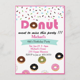 Donut Birthday Party Invitation Kaart