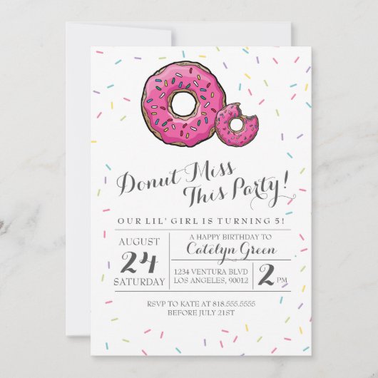 Donut Birthday Party Invitation Kaart (Voorkant)