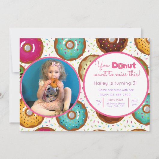 Donut Birthday Party Photo Invitation Kaart (Voorkant)