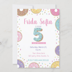 Donut Birthday-uitnodiging, vijfde verjaardagsuitn Kaart