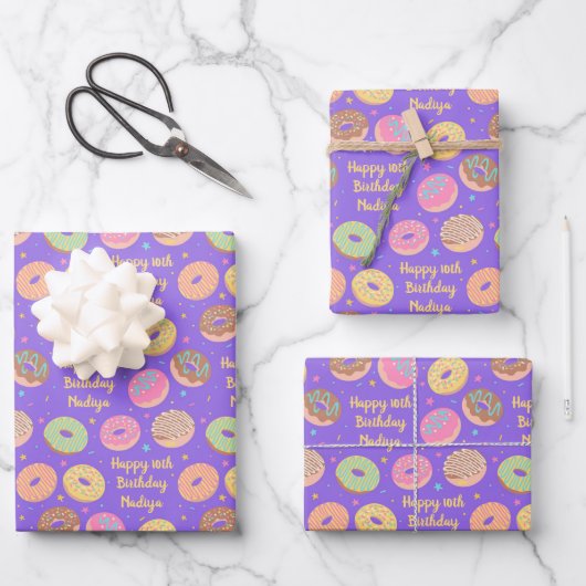 Donut Birthday Wrapping Paper Sheets - Paarse roze (Voorkant)