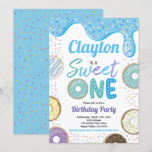 Donut Boy Sweet One 1st Birthday Party Blue Kaart