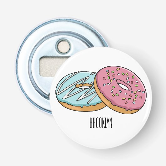 Donut cartoon illustratie button flesopener (Voorkant)
