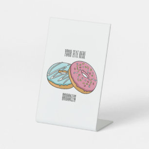 Donut cartoon illustratie reclamebord met voetstuk