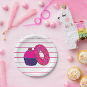 Donut Cupcake Roze strippatroon Papieren Bordje (Feest)