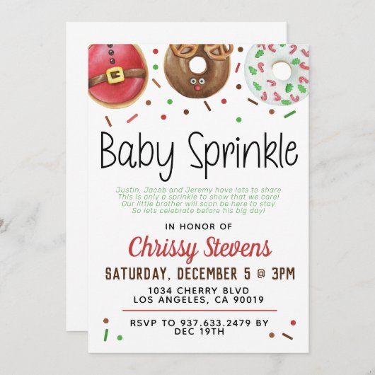 Donut de Noël Bébé Sprinkw Douche Invitation (Devant / Derrière)