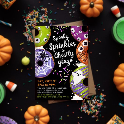 Donut Decorating Halloween Party Kaart