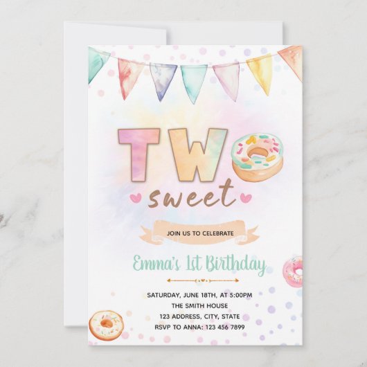 Donut DEUX douce invitation d'anniversaire (Devant)