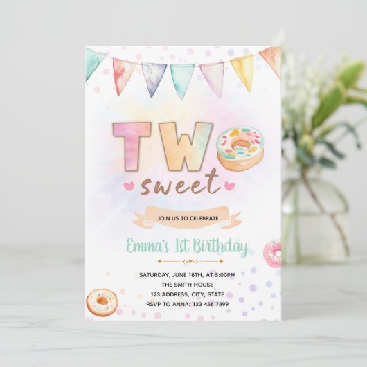 Donut DEUX douce invitation d'anniversaire (Debout devant)