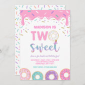 Donut Deux Invitations de fête douce rose (Devant / Derrière)