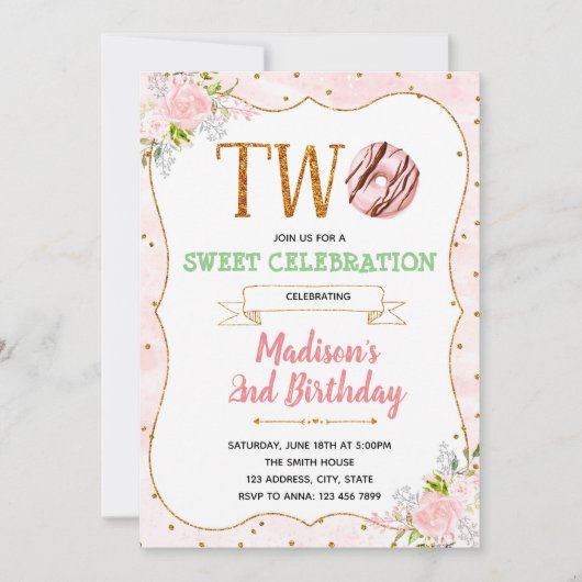 Donut deux invitations sucrées à thème (Devant)