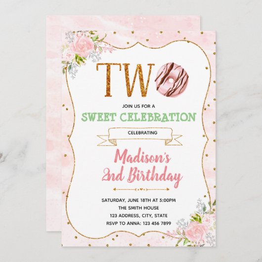 Donut deux invitations sucrées à thème (Devant / Derrière)