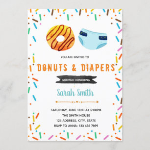 Donut diaper party-uitnodiging kaart