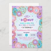 Donut, donuts, meisje 6e verjaardag uitnodiging. kaart (Voorkant / Achterkant)