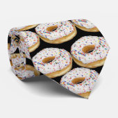 Donut Doughnut White Icing Sprinkles op Black Stropdas (Opgerold)