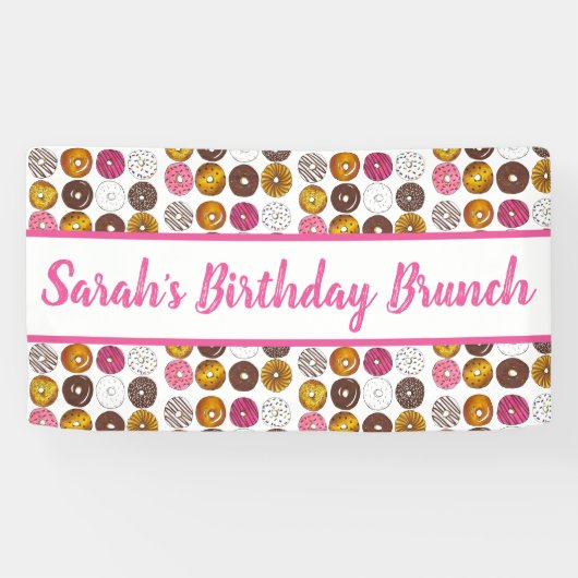 Donut Doughnuts Verjaardagsfeestje Brunch Bake Sal Spandoek (Horizontaal)