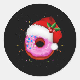 Donut Dragen Santa Hoed Vrolijk Kerstmis Dough Ronde Sticker