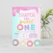 Donut eerste verjaardagsfeestje uitnodigingen Swee (Staand voorkant)