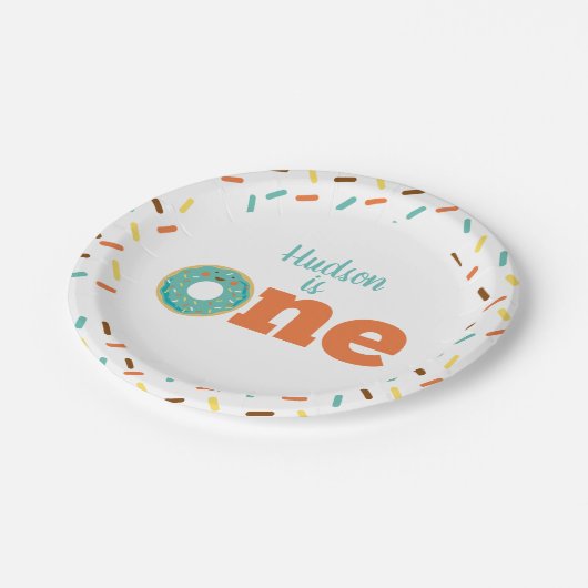 Donut eerste verjaardagspapier Borden Papieren Bordje (Gekanteld)