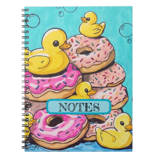 Donut en Rubber Ducks Geïllustreerd Spiraal Notiti Notitieboek (Voorkant)