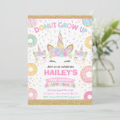 Donut en Unicorn Uitnodiging Donut Groei op Partij (Staand voorkant)