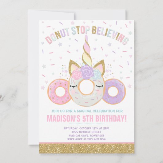 Donut Et Invitation Unicorne Ne Croyez Pas (Devant)