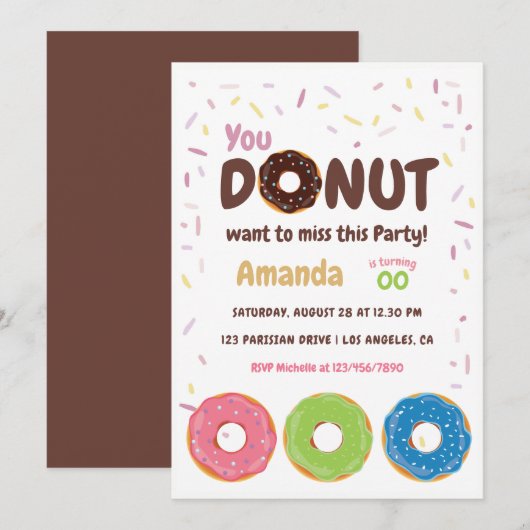 Donut Feest Uitnodiging (Voorkant / Achterkant)
