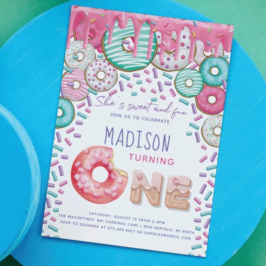 Donut First Birthday Invitation Sprinkings