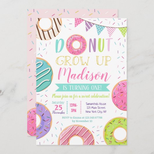 Donut First Birthday Invitations Kaart (Voorkant / Achterkant)