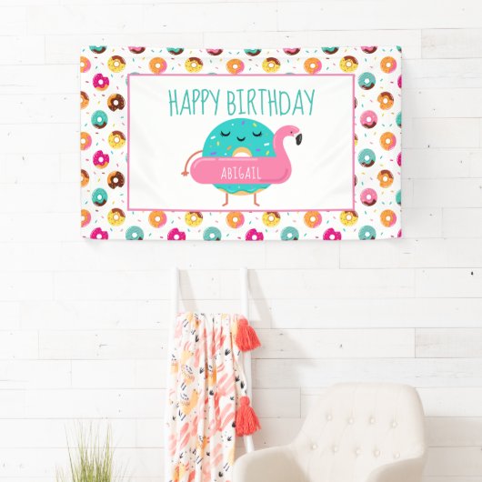 Donut Flamingo Birthday Pool Party Personalized Spandoek (Insitu)