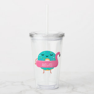 Donut Flamingo Pool Party Personalized Cute Acryl Drinkbeker