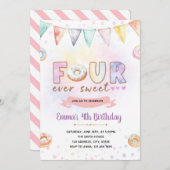 Donut FOURever doux invitation anniversaire (Devant / Derrière)