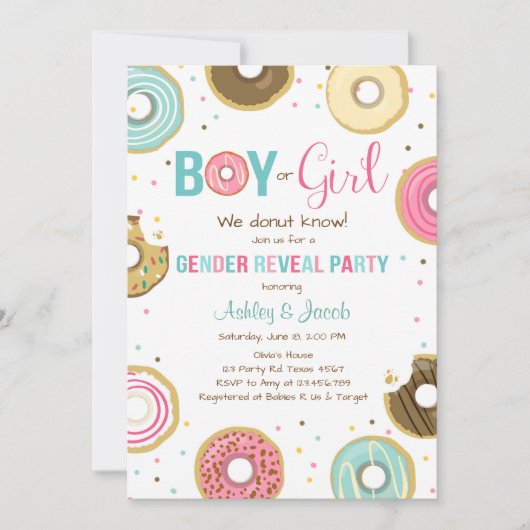 Donut Genre Révéler Invitation Garçon ou Fille Lui (Devant)