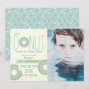 Donut Green x Gold Photo Boy Birthday Kaart