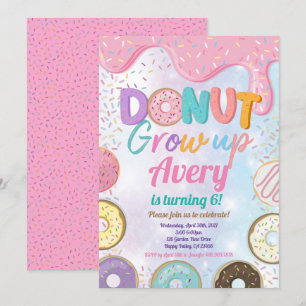 Donut Groei Birthday party roze pastel Girl IV Kaart