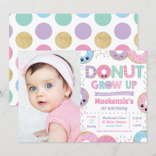 Donut Groei Kawaii Birthday Foto uitnodiging