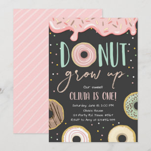 Donut Groei Op Roze Doughnut Meisje Verjaardagsfee Kaart