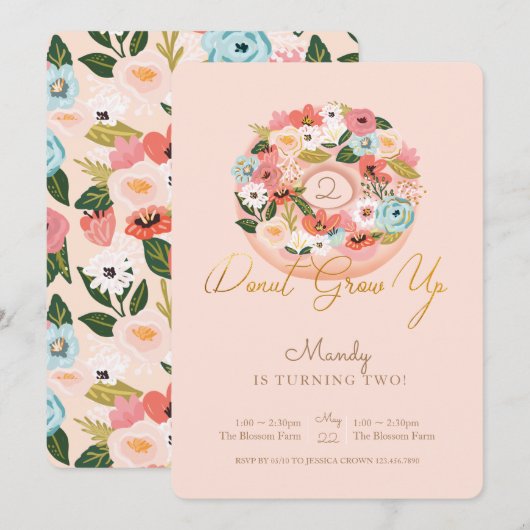 Donut Groeit Floral Blossoming Donut Birthday Kaart (Voorkant / Achterkant)